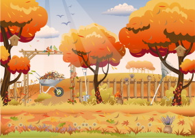 秋季卡通风景插画图片